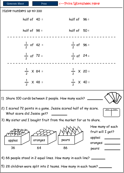 Halves And Quarters Up To 100 Halving Even Numbers Worksheet Teaching Resources Carin Rowden