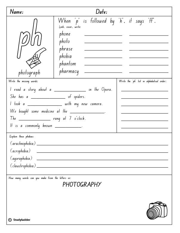 Words beginning with 'ph', English skills online, interactive activity