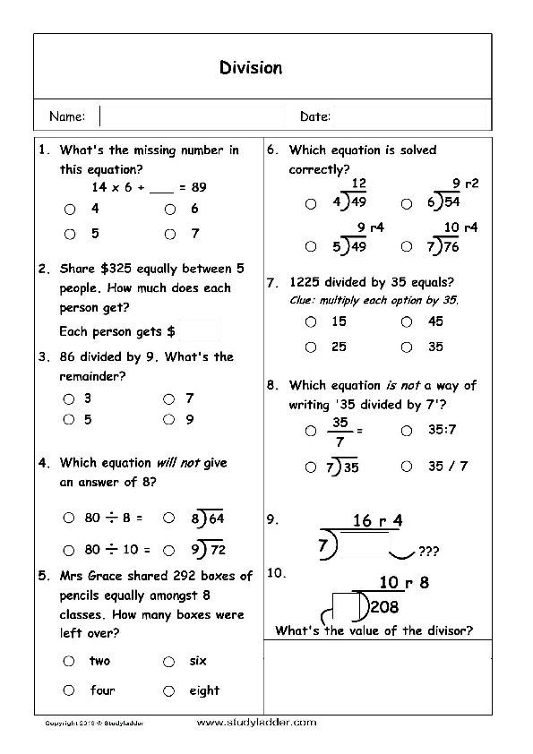 problem solving with short division