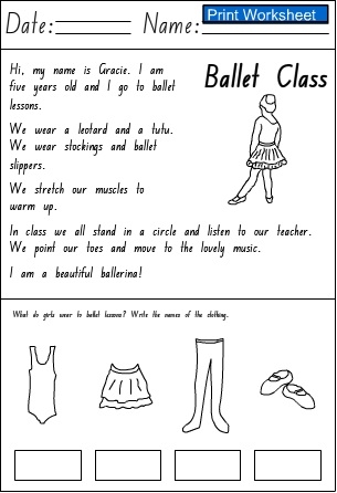 Ballet Class -Response Activity Sheet, English skills online ...