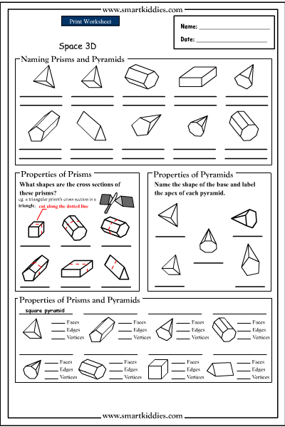 Nets Of Prisms And Pyramids Worksheets
